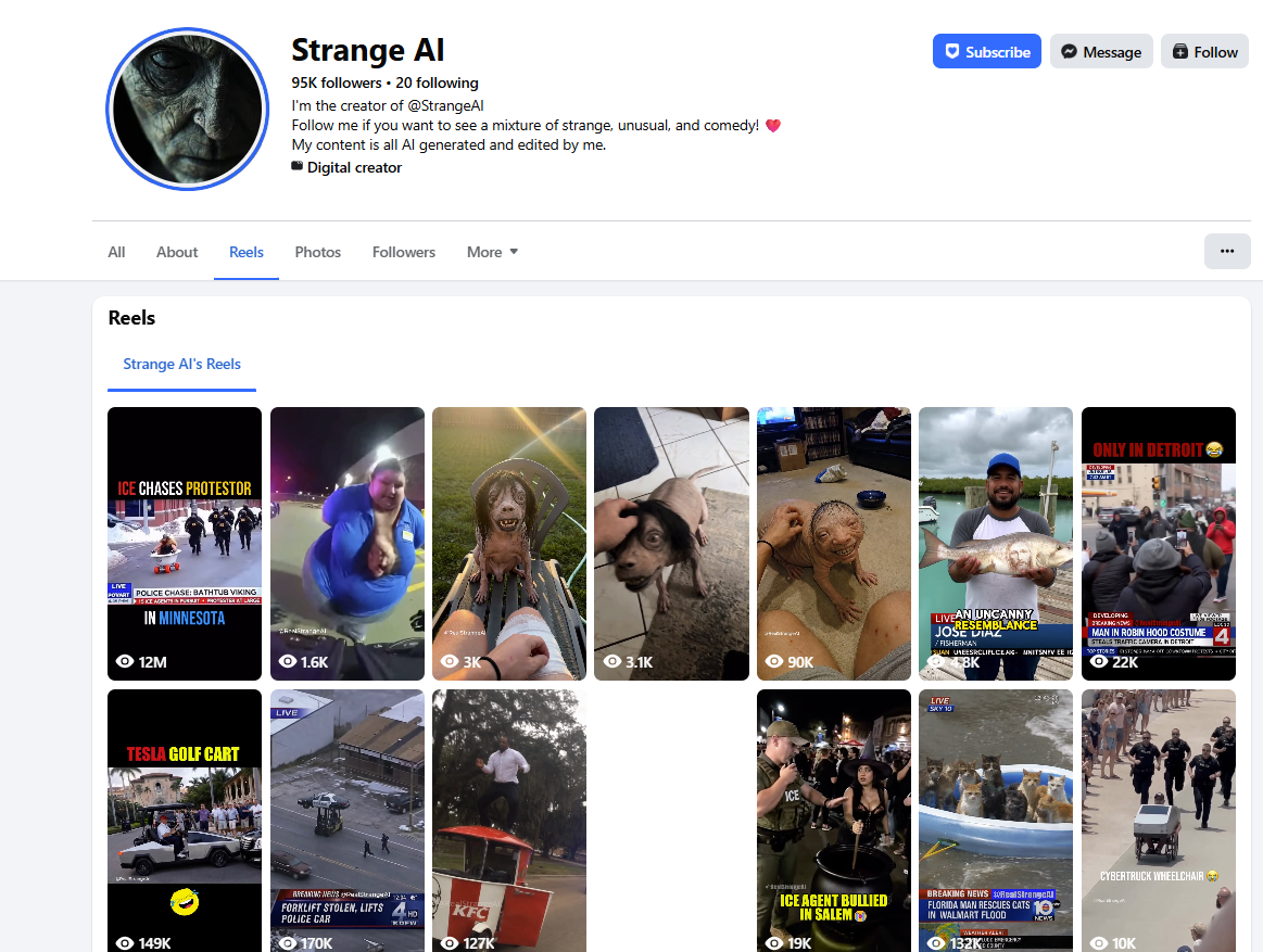 لقطة لحساب Strange AI في الفايسبوك
