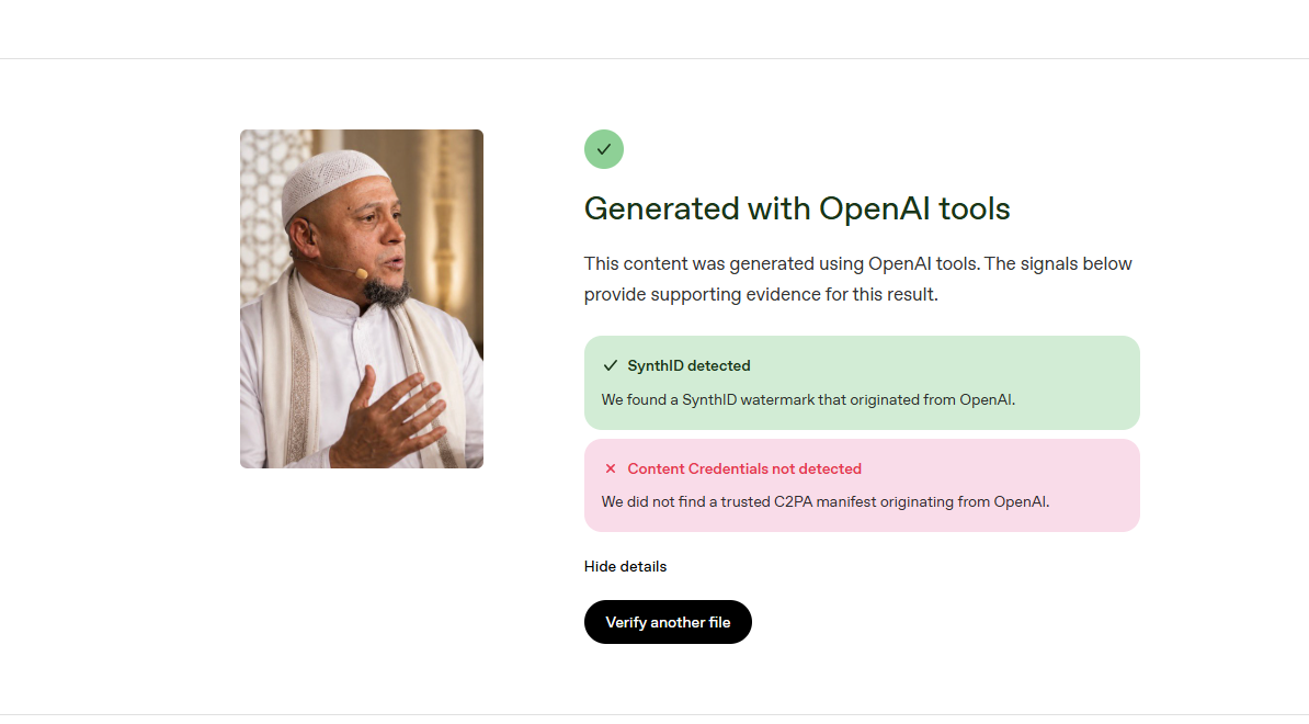 نتيجة تحليل الصورة بواسطة اداة Open AI للتحقق
