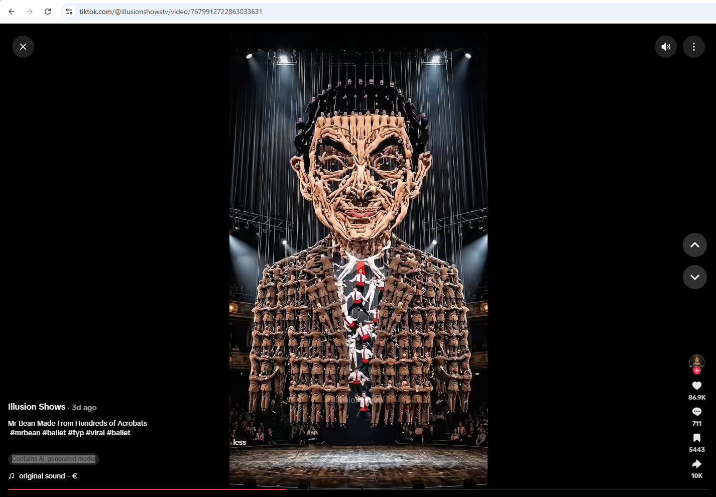 لقطة من الفيديو المنشور في حساب illusion shows في تيك توك في 30 آب 2026