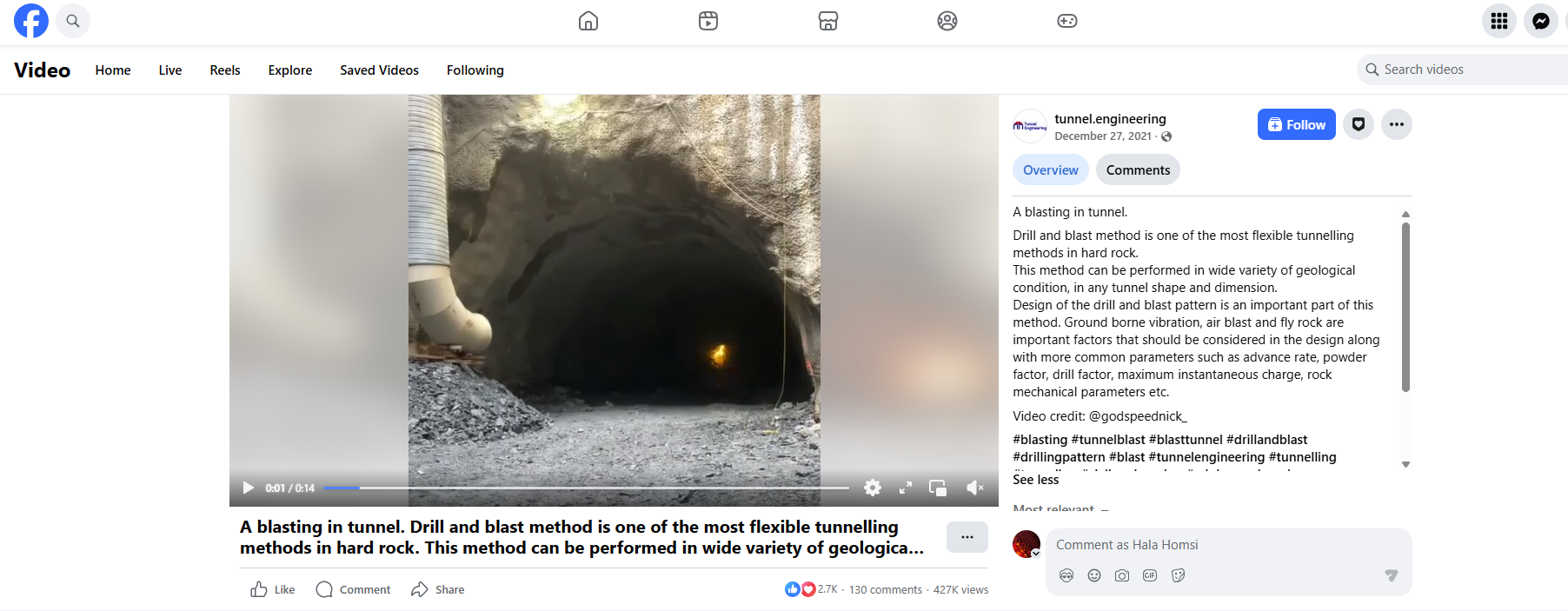 لقطة للفيديو المنشور في حساب tunnel.engineering في الفايسبوك، في 27 كانون الاول 2021