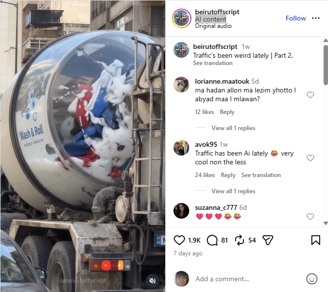 لقطة من الفيديو المنشور في حساب Beirut Offscript في انستغرام، في 9 ايلول 2026