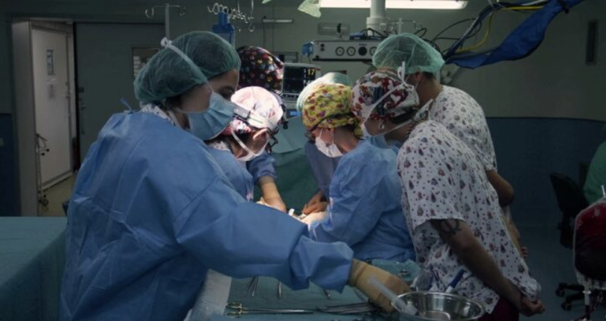 أطباءٌ يُجرون عملية جراحية لإجراء أول عملية زرع أمعاء متعددة الأعضاء على الإطلاق، من متبرع طفل رضيع في حالة توقف القلب، إلى طفلة تبلغ من العمر 13 شهرًا، في مدريد، إسبانيا. مستشفى لا باز (رويترز)
