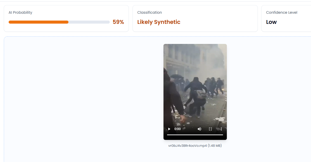 نتيجة فحص الفيديو في موقع Truth Scan
