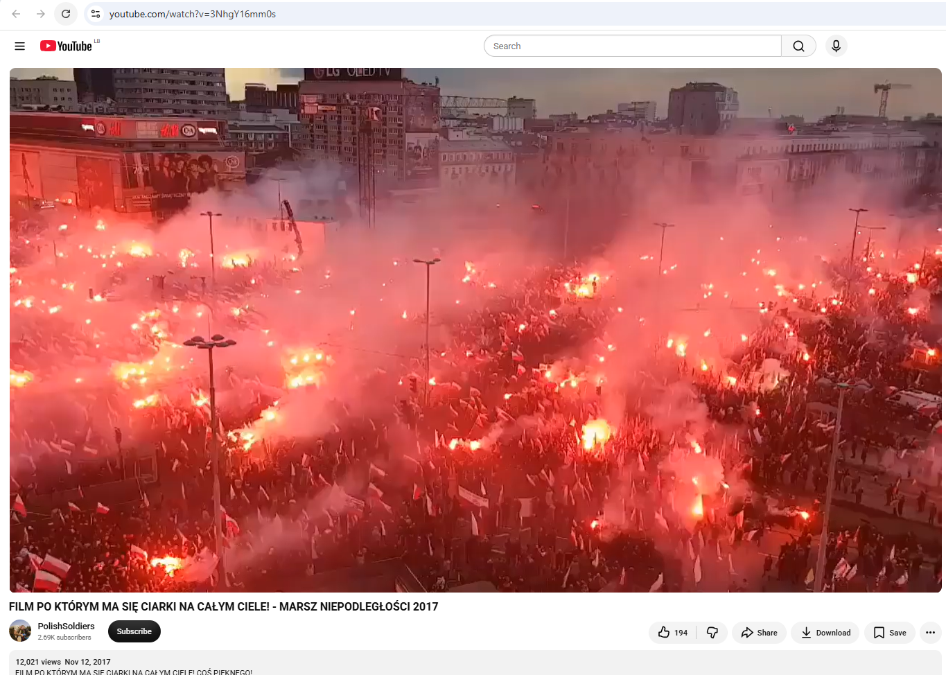 لقطة من الفيديو المنشور في حساب PolishSoldiers في يوتيوب، في 12 تشرين الثاني 2017