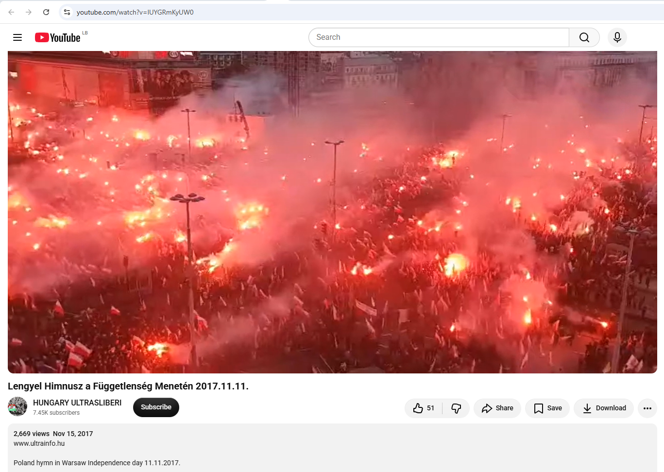 لقطة من الفيديو المنشور في حساب HUNGARY ULTRASLIBERI في يوتيوب، في 15 تشرين الثاني 2017