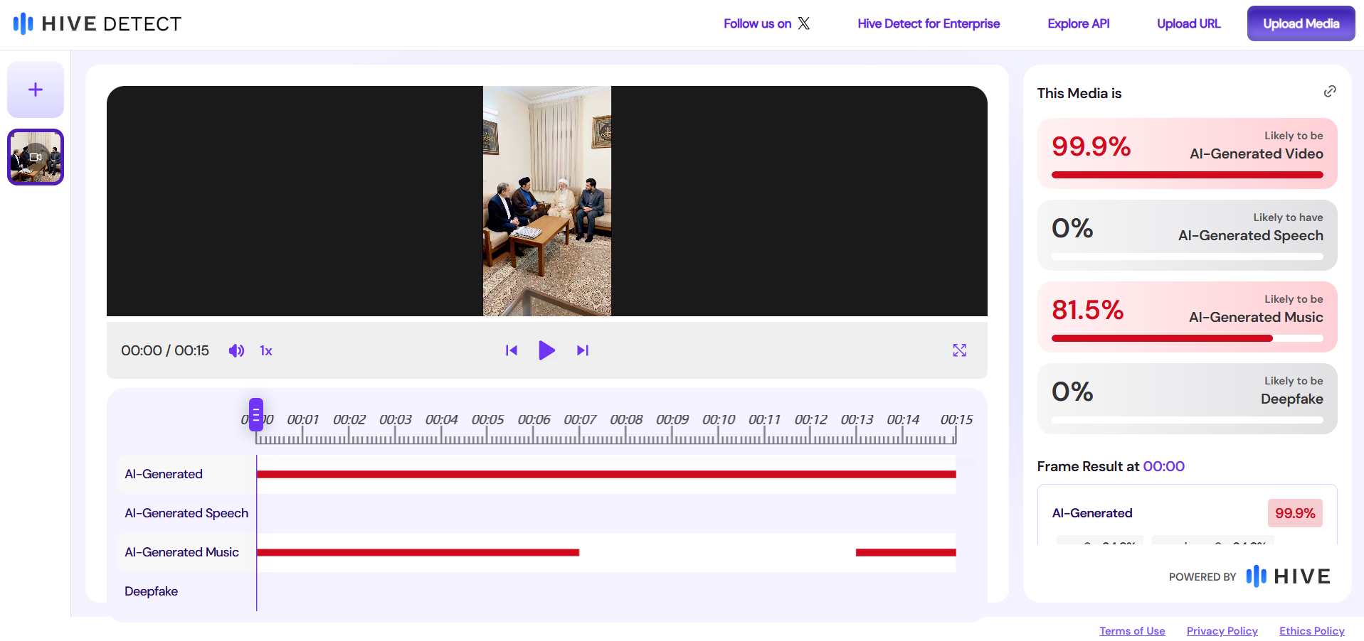 نتيجة تحليل أداة Hive moderation