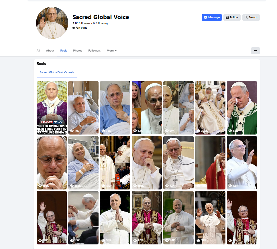 لقطة لصفحة Sacred Global Voice في الفايسبوك