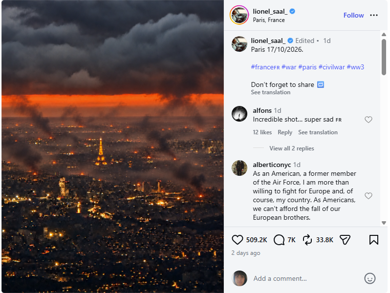 الصورة منشورة في حساب Lionel Saal في انستغرام، في 18 تشرين الاول 2026