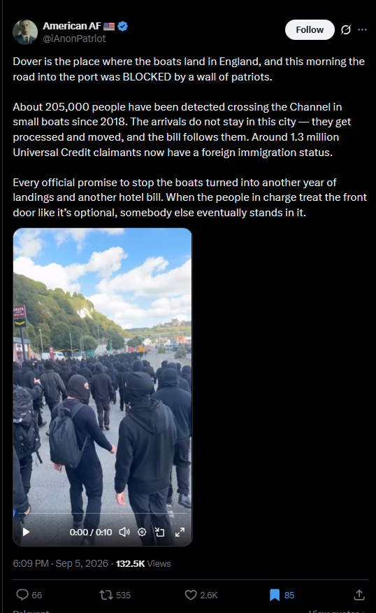 لقطة من الفيديو المنشور في حساب iAnonPatriot@ في اكس، في 5 ايلول 2026