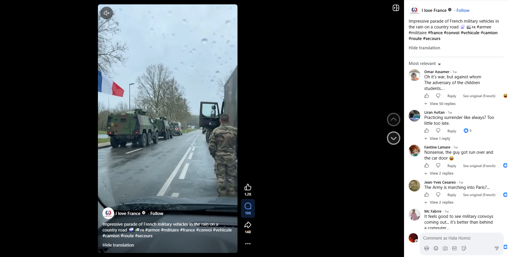 لقطة من الفيديو المنشور في صفحة I Love France