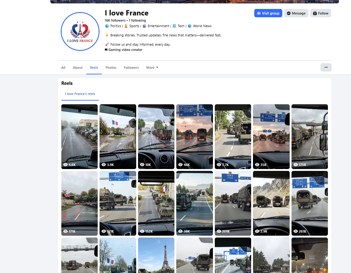 لقطة لحساب I Love France في الفايسبوك