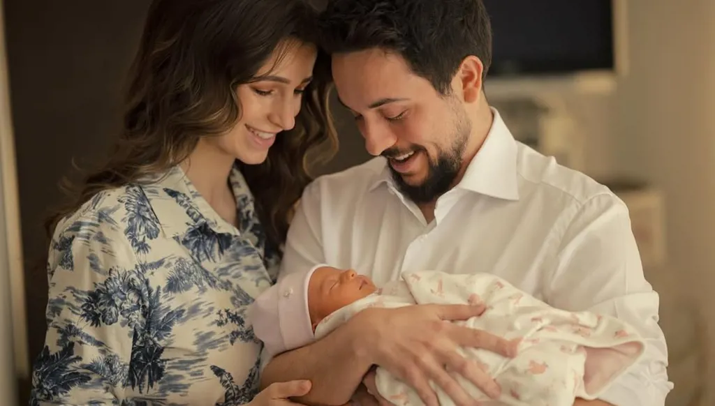 ولي العهد الأردني في صورة عائلية... والأميرة الصغيرة إيمان تخطف القلوب