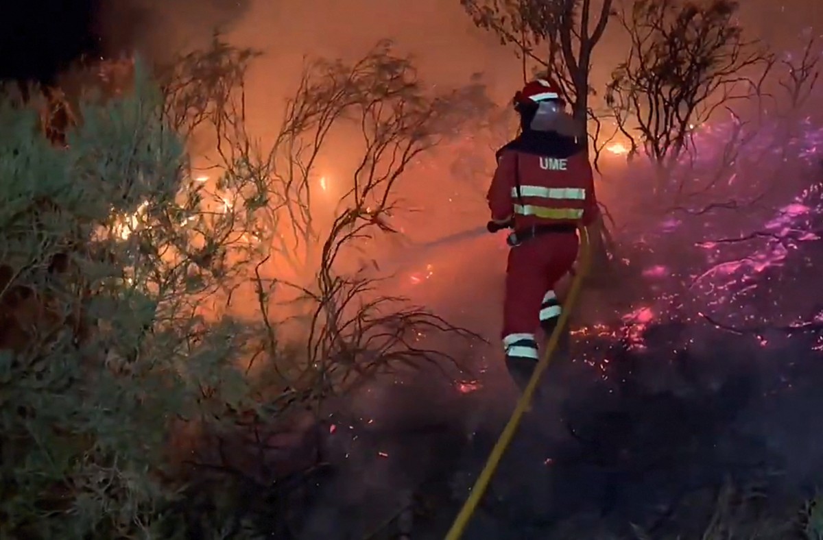 رجال إطفاء يُكافحون حريق غابات شمال غرب إسبانيا (أ ف ب)