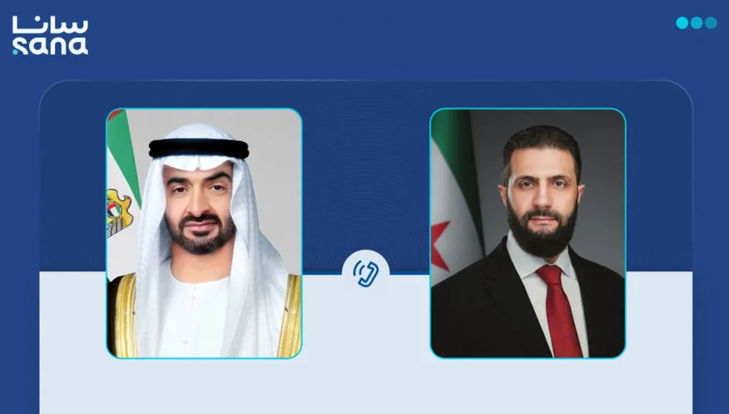 بن زايد والشرع يبحثان هاتفياً تعزيز التعاون وتطورات المنطقة