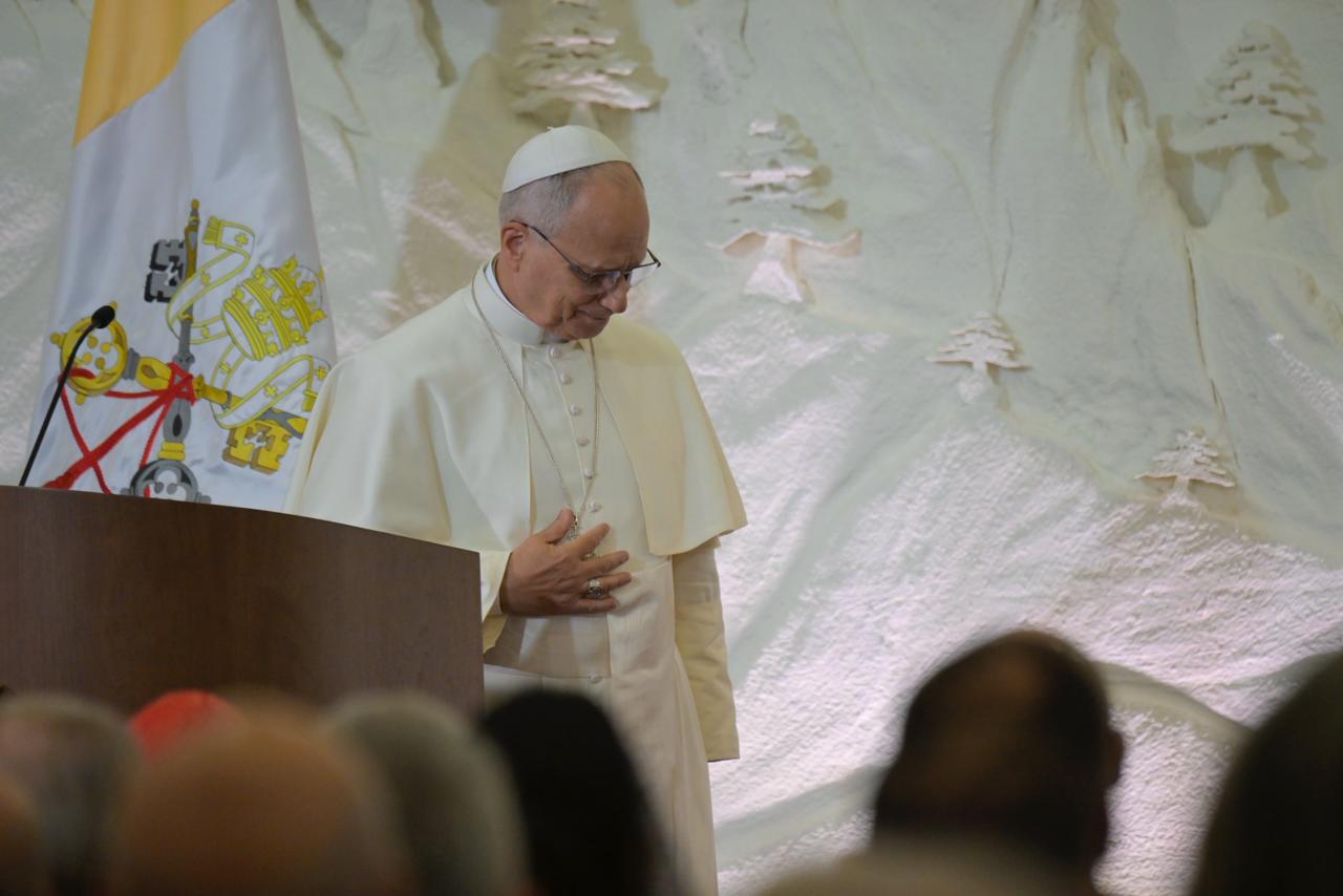 البابا لاوون خلال إلقاء كلمة في قصر بعبدا (تصوير نبيل إسماعيل).