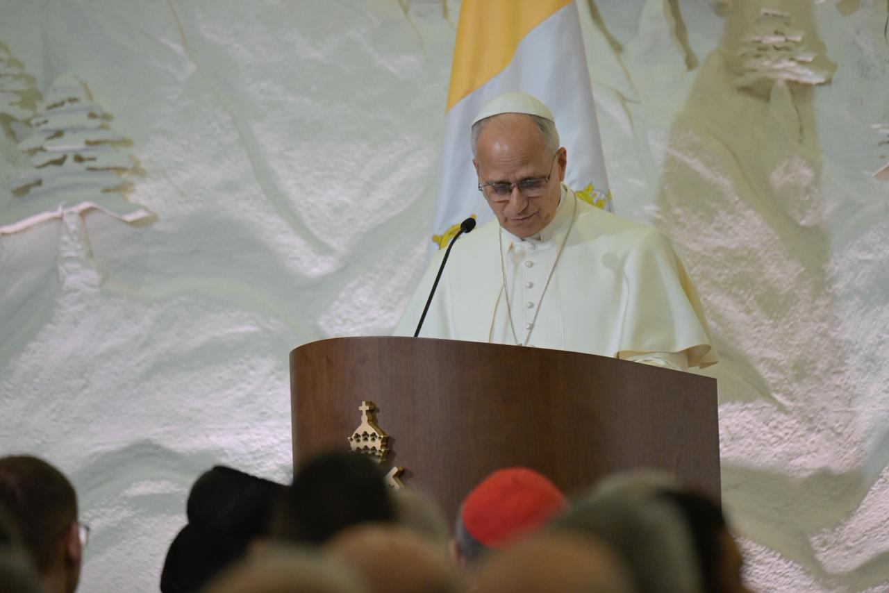 البابا لاوون خلال إلقاء كلمة في قصر بعبدا (تصوير نبيل إسماعيل).