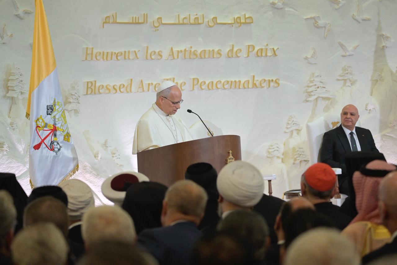 البابا لاوون خلال إلقاء كلمة في قصر بعبدا (تصوير نبيل إسماعيل).