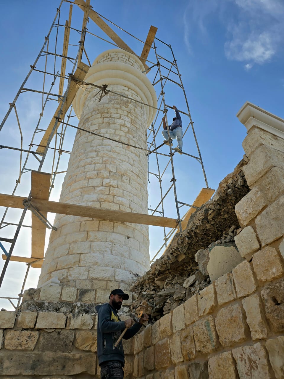 Reconstruction of the Ottoman minaret. (Ahmad Mantash)