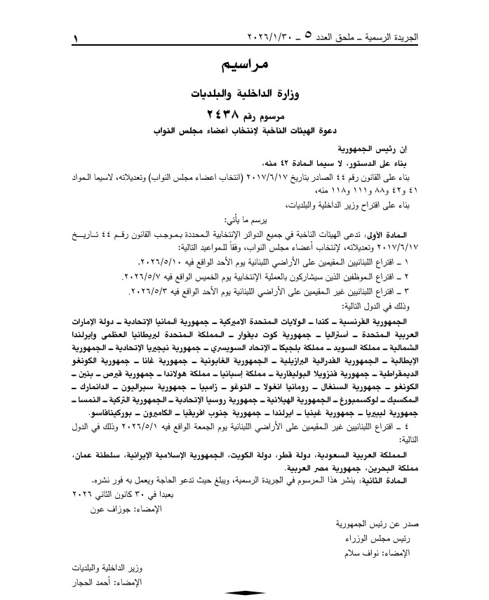 مرسوم الهيئات الناخبة. (الجريدة الرسمية)