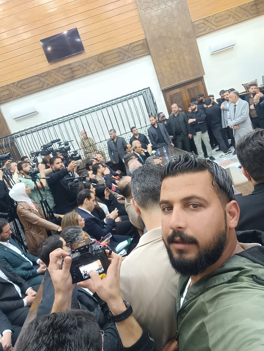 معاوية الصياصنة خلال جلسة محاكمة عاطف نجيب في دمشق. (النهار)