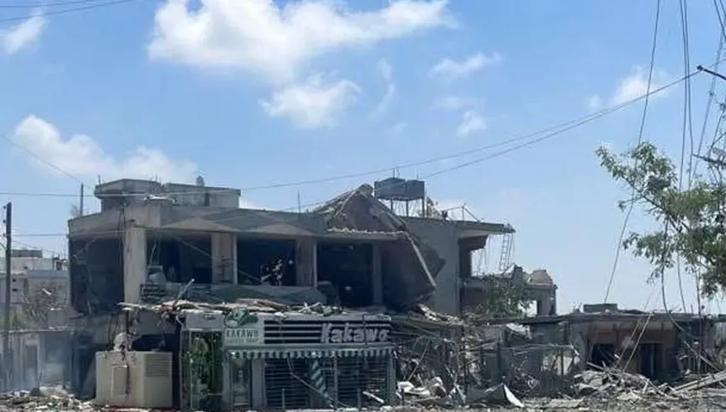 The targeted building in the town of Sharqiya.