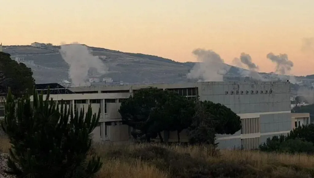 An Israeli airstrike targeting the town of Kfar Reman in the Nabatieh district in southern Lebanon (widely circulated image).