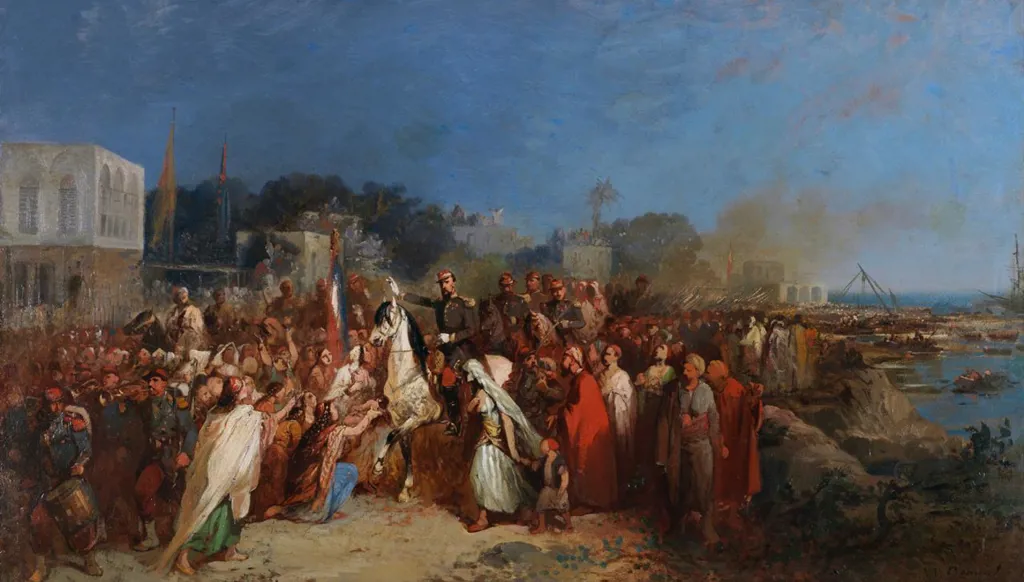 Beaucé Jean-Adolphe (1818 - 1875) - Entrée de l'armée française à Beyrouth avec à leur tête le général d'Hautpoul - 63 × 100 cm