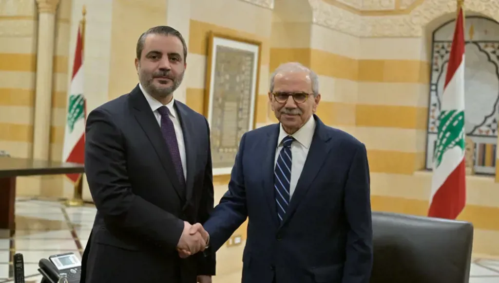 لقاء الشيباني والرئيس نواف سلام (تصوير حسام شبارو).