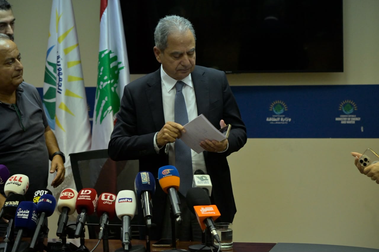 وزير الطاقة اللبناني، جو الصدي خلال المؤتمر الصحافي (نبيل إسماعيل).