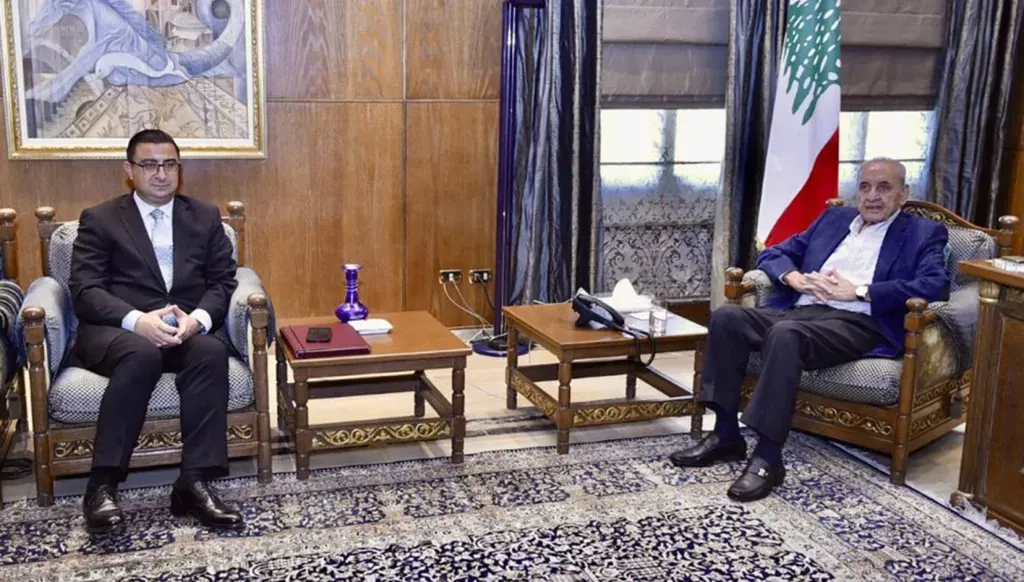 رئيس مجلس النواب نبيه بري أثناء استقباله مدعي عام التمييز القاضي أحمد رامي الحاج.