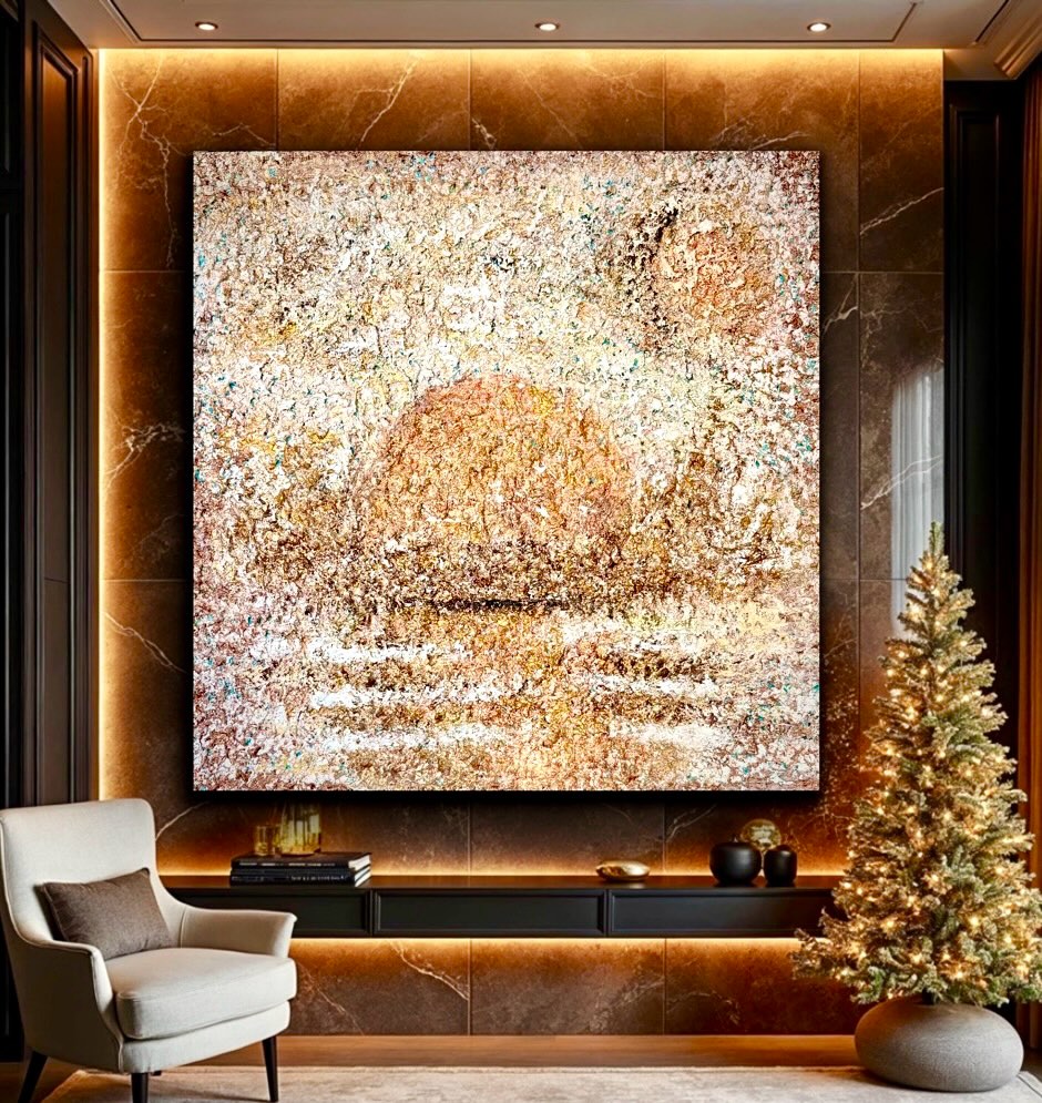  لوحة همسات الفجر الذهبي للفنانة راوية غندور زنتوت.