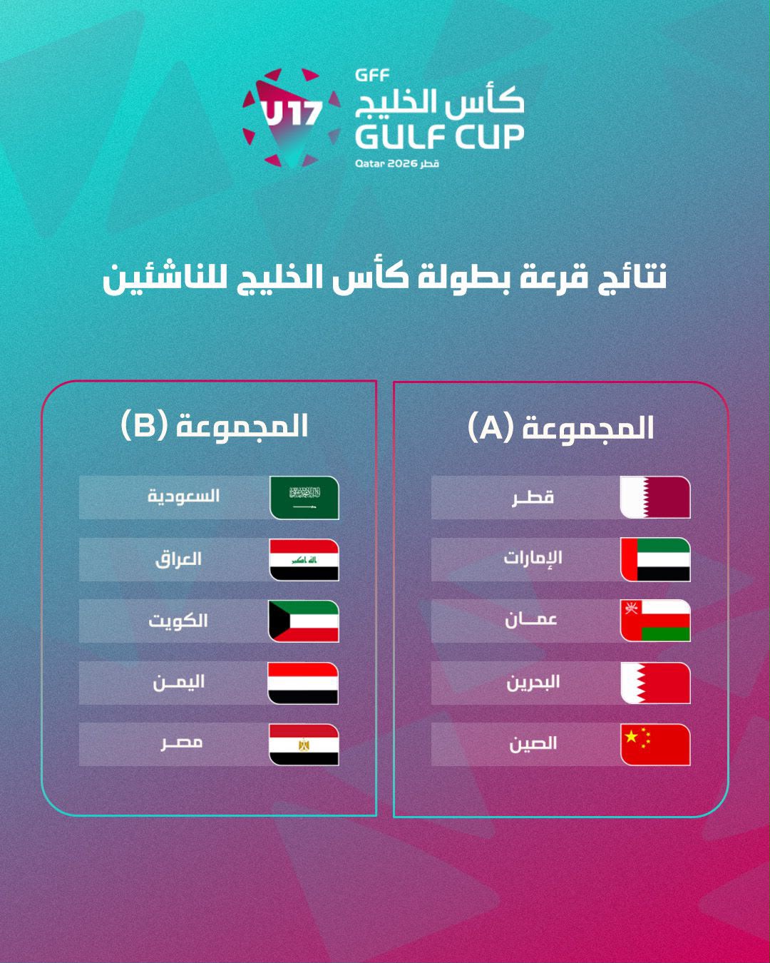 قرعة كأس الخليج تحت 17 سنة.