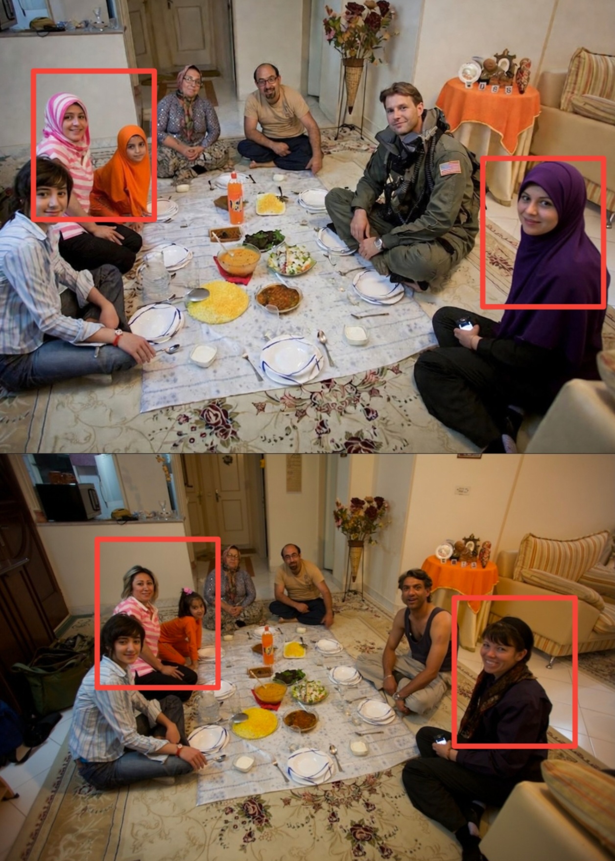 مقارنة بين الصورتين الاصلية (تحت) والزائفة (فوق)