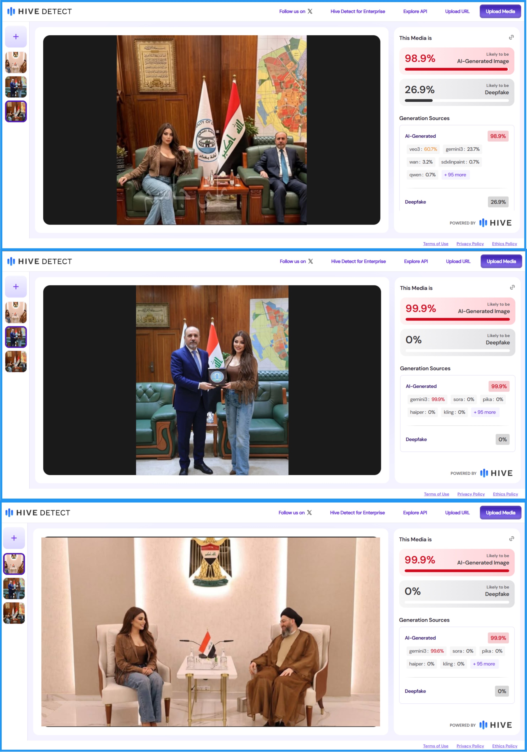 نتائج تحليل أداة Hive moderation