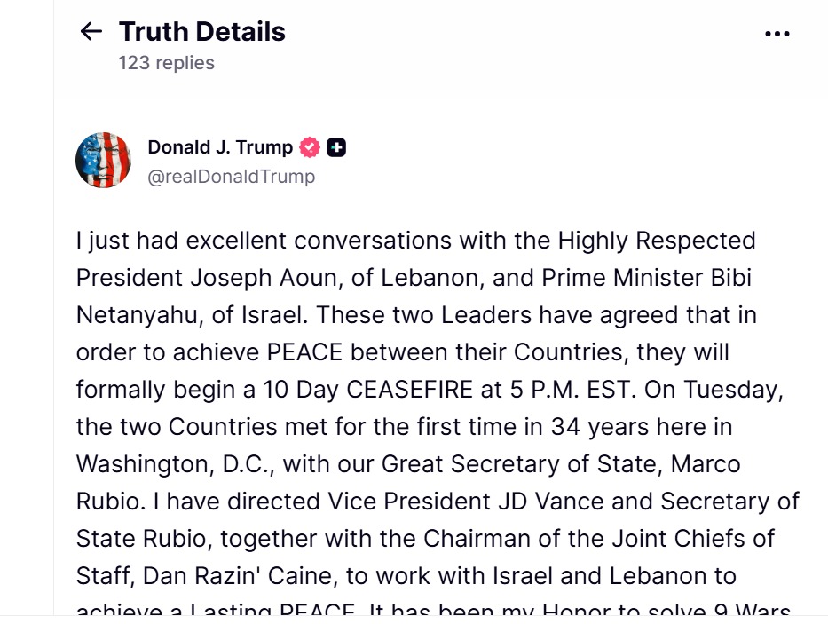 تدوينة الرئيس الأميركي.