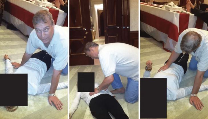 مونتباتن-ويندسور، المعروف سابقا باسم الأمير أندرو، على الأرض مع امرأة مجهولة الهوية، (وزارة العدل الأميركية).