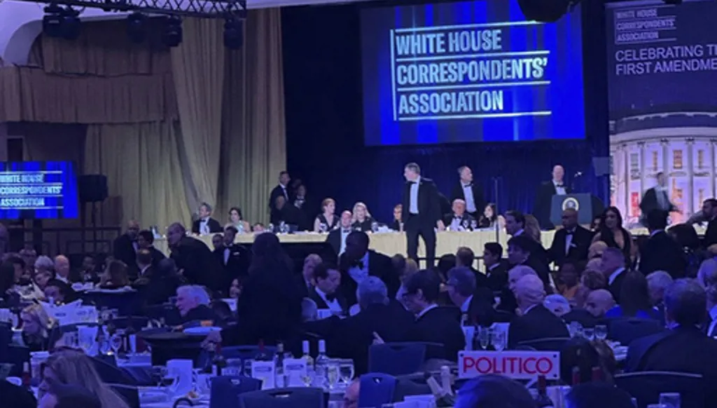 Shots fired as gunman charges toward ballroom at White House correspondents' dinner. Trump unharmed
