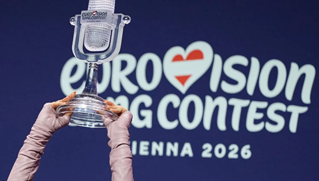 Dara from Bulgaria attends a press conference with the trophy after winning the Grand Final of the 70th Eurovision Song Contest in Vienna, Austria, Sunday, May 17, 2026, she won with the song "Bangaranga".(AP Photo/Martin Meissner)