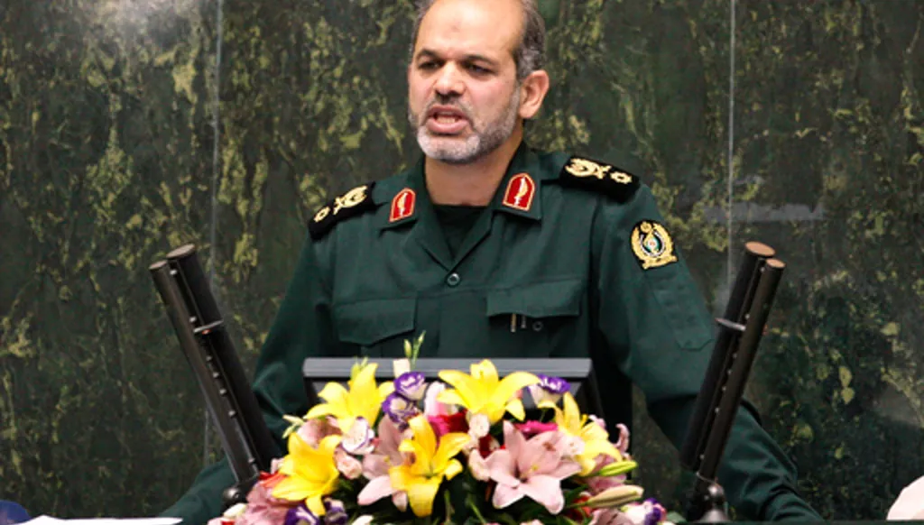 FILE - Nominee for defense minister Gen. Ahmad Vahidi delivers a speech to parliament on the qualification of proposed ministers of Iranian President Mahmoud Ahmadinejad, in Tehran, Iran, Sept. 1, 2009. (AP Photo/Vahid Salemi, File)