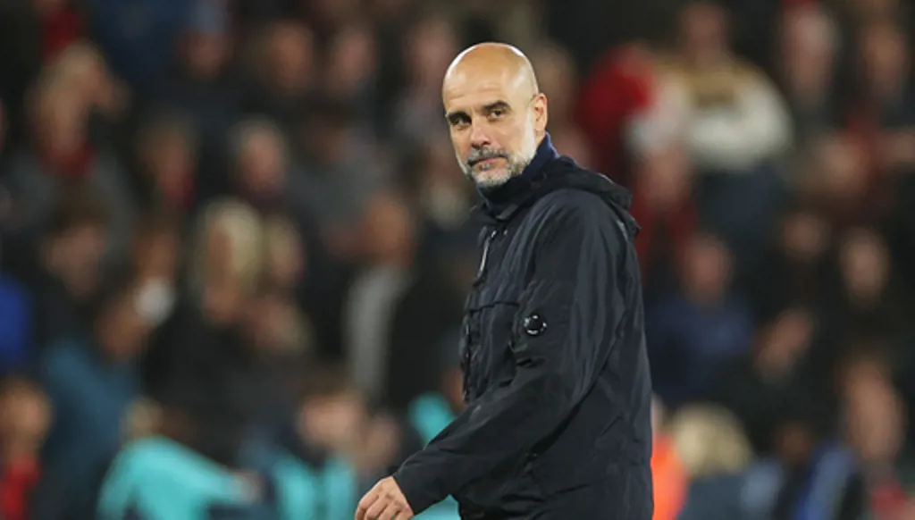 Manchester City's head coach Pep Guardiola leaves the field at the end of the English Premier League soccer match between AFC Bournemouth and Manchester City in Bournemouth, England, Tuesday, May 19, 2026. (AP Photo/Ian Walton)