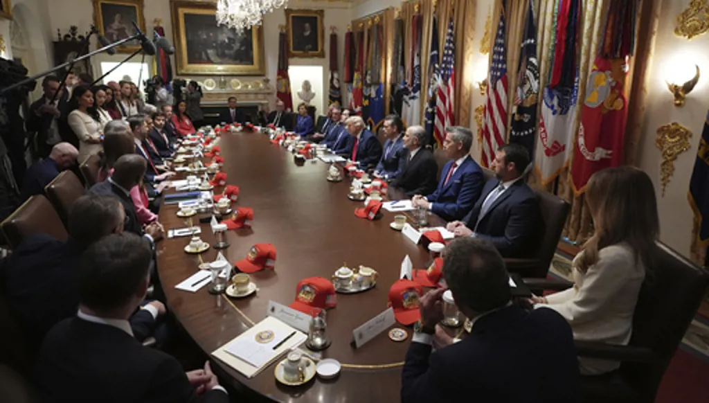 President Donald Trump, center right, attends a Cabinet meeting in the Cabinet Room, at the White House, Wednesday, May 27, 2026, in Washington. (AP Photo/Jacquelyn Martin)