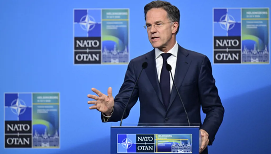 NATO Secretary General Mark Rutte holds a closing press conference during the NATO Foreign Ministers' meeting in Helsingborg, Sweden, Friday, May 22, 2026. (Johan Nilsson/TT News Agency via AP)