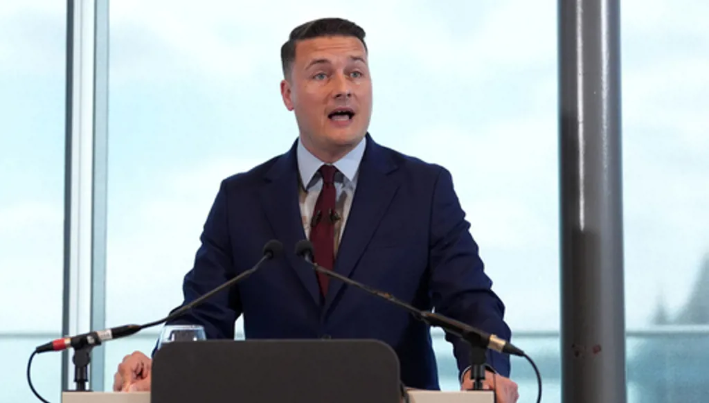 Britain's Labour Party leadership candidate Wes Streeting speaks in central London, Tuesday June 16, 2026. (Gareth Fuller/PA via AP)
