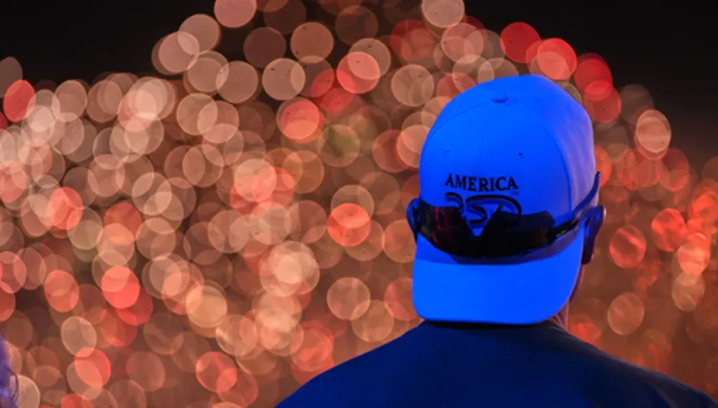 Des spectateurs regardent un spectacle de feux d’artifice lors d’un événement de la fête de l’Indépendance célébrant le 250ᵉ anniversaire des États-Unis, tôt le dimanche 5 juillet 2026, sur le National Mall à Washington. (Photo AP/Alex Brandon)