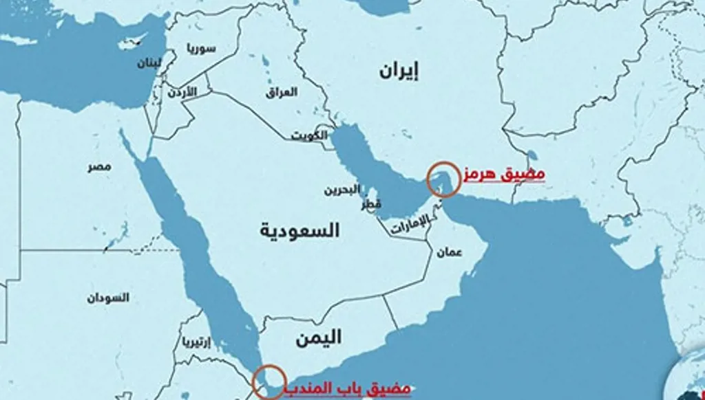 خريطة تُظهر مضيق هرمز. 