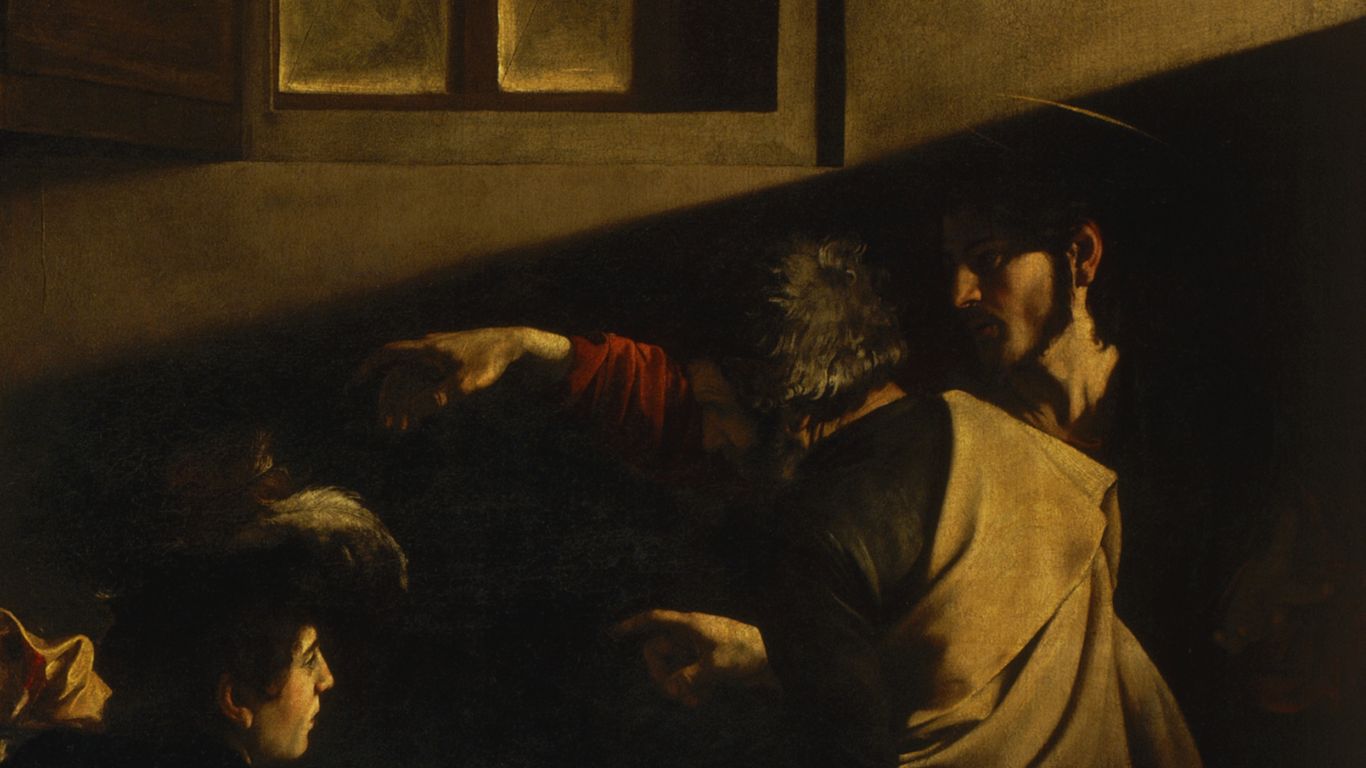 المسيح والقديس بطرس على يمين اللوحة. (تفصيل)