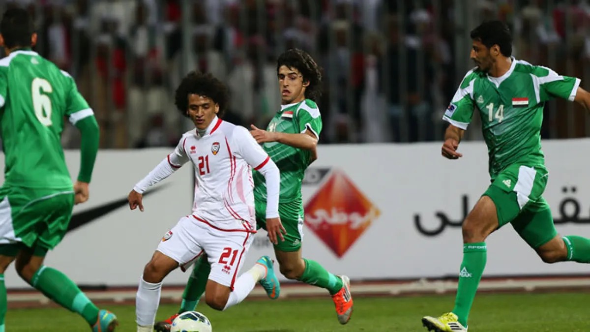 من مباراة الإمارات ضد العراق في نهائي كأس الخليج الـ21. (موقع الاتحاد الإماراتي)