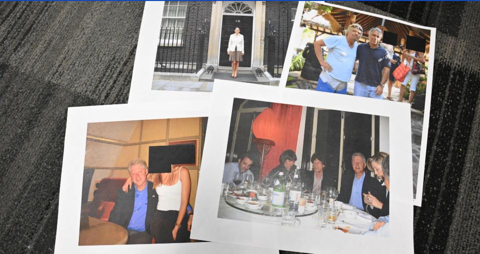 صور بيل كلينتون وميك جاغر وريتشارد برانسون وغيسلين ماكسويل تظهر في رسم توضيحي بعد أن بدأت وزارة العدل الأميركية في نشر سجلات التحقيق في قضية إبستين، (أ ف ب).