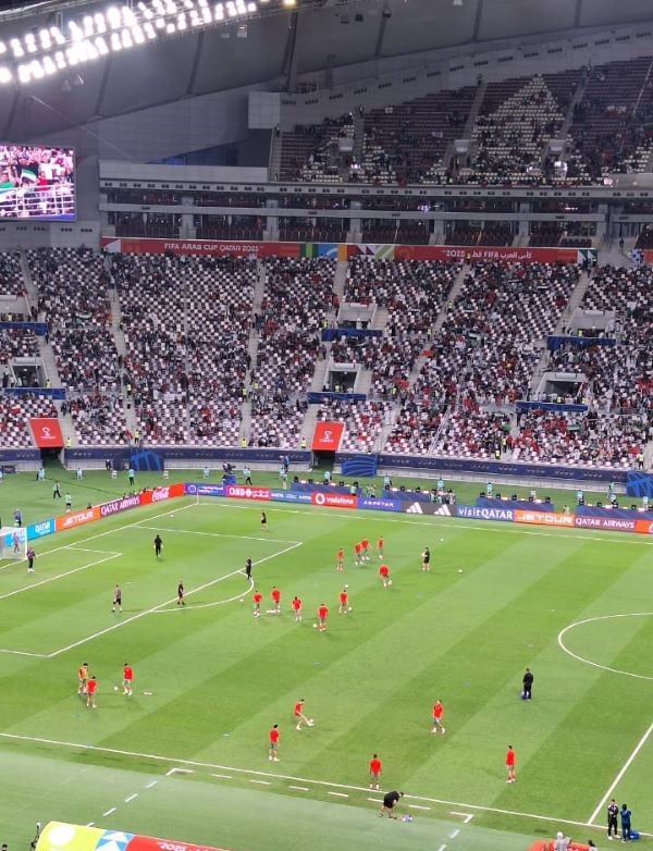 منتخب المغرب خلال عملية الإحماء.