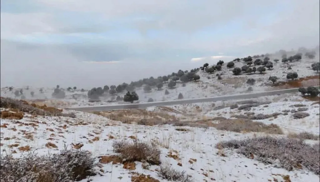 الثلوج تُغطّي المرتفعات الشمالية (النهار).